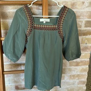 Intercud 100% silk sage green square neck blouse. Size small.